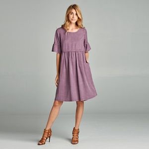 Berry Bell-Sleeve Fit & Flare Midi Dress
